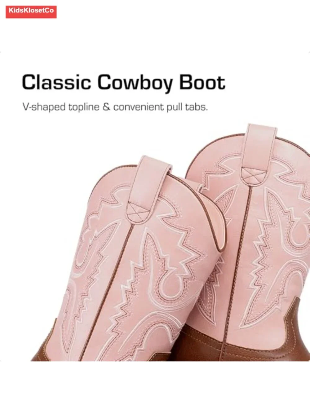 Kids Mid Calf Western Square Toe Riding Boots Faux Leather Slip On